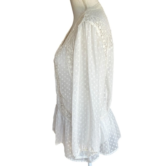 Meadow Rue Victorian Pleated Lace Swiss Dot Peplum Blouse Medium - Picture 9 of 14